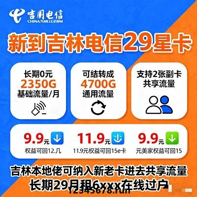 6xxx在线过户安全靠谱！吉林电信29星卡，买卖转让超方便